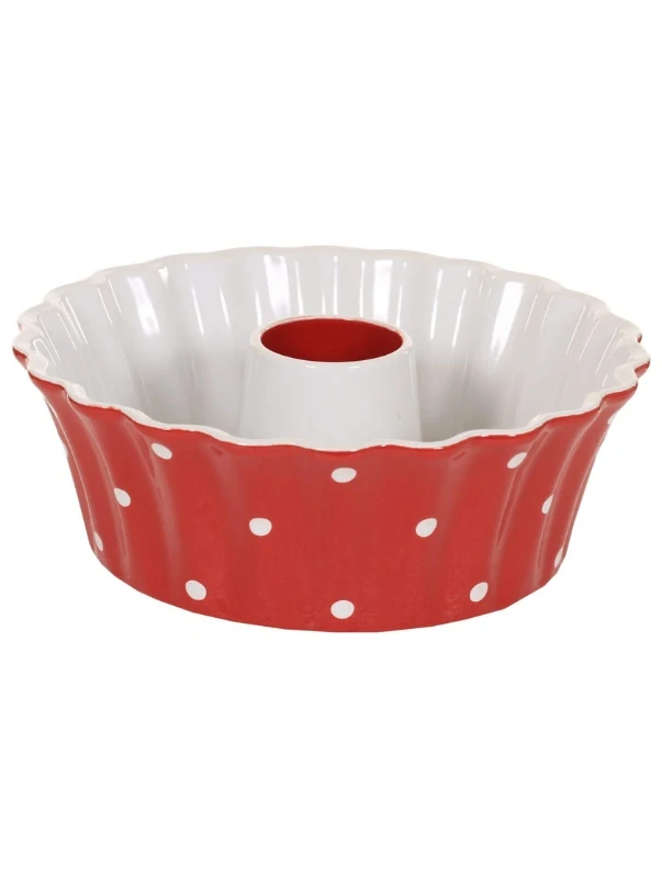 Keramická forma na bábovku – červená s puntíky 30 cm