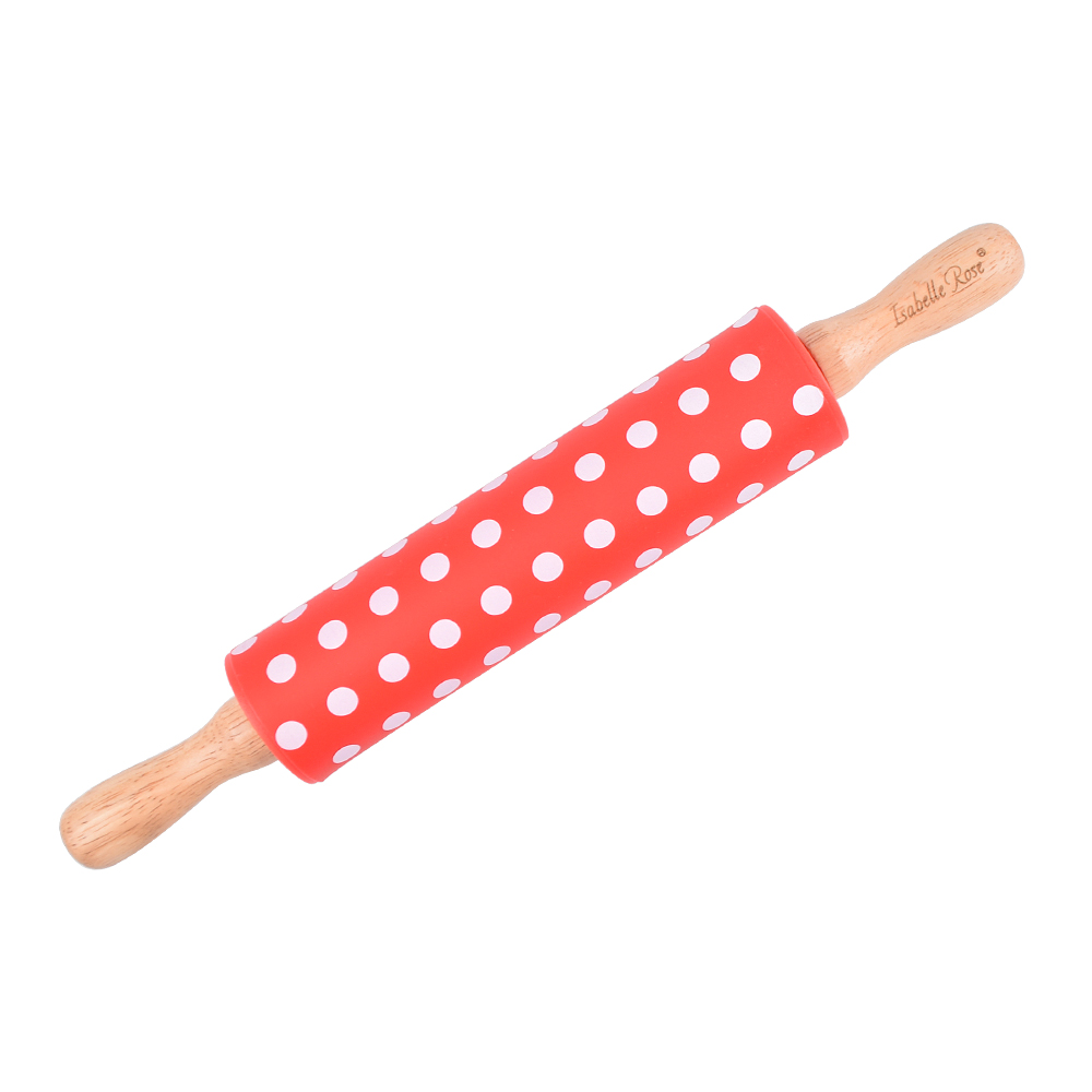 Silikonový váleček červený s puntíky 38 cm