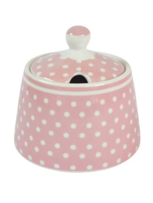 Porcelánová cukřenka s puntíky – růžová 9 cm