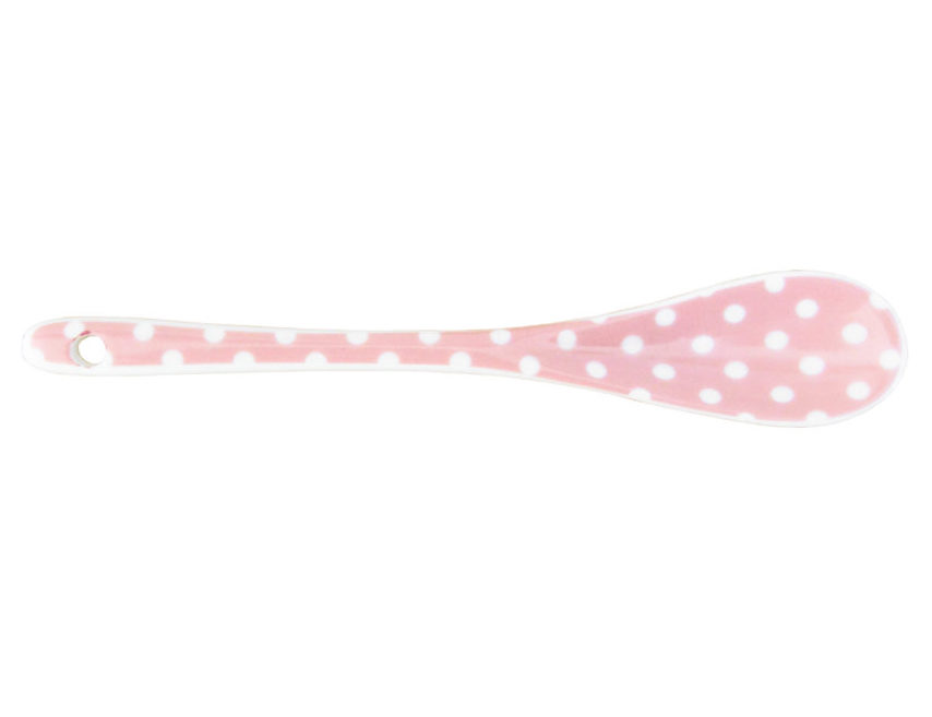 Porcelánová lžička s puntíky růžová 15 cm