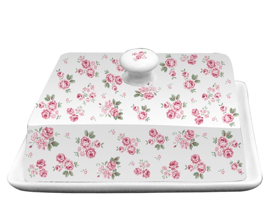 Porcelánová máslenka bílá s květy Lucy