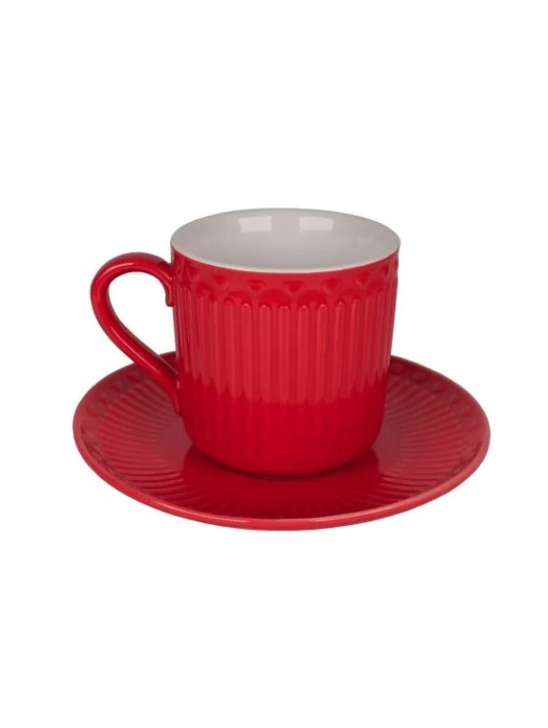 Porcelánový šálek s podšálkem pastelově červený