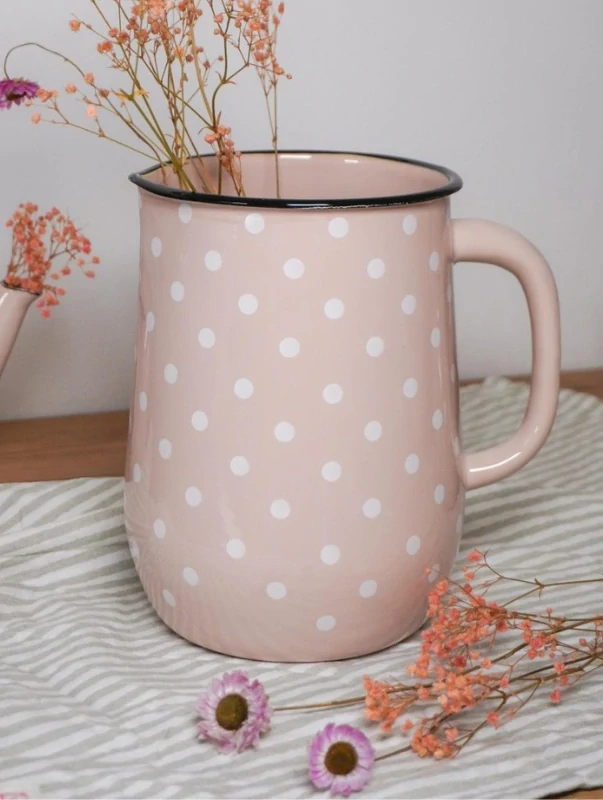 Smaltovaný džbán růžový s bílými puntíky 2 500 ml