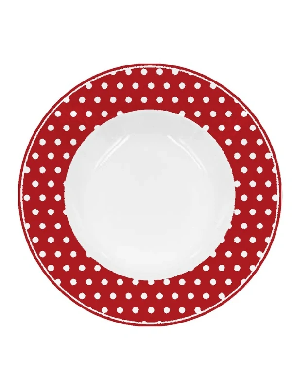 Porcelánový polévkový talíř červený s bílými puntíky 22 cm