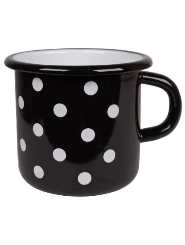 Smaltovaný hrnek s puntíky černý 400 ml