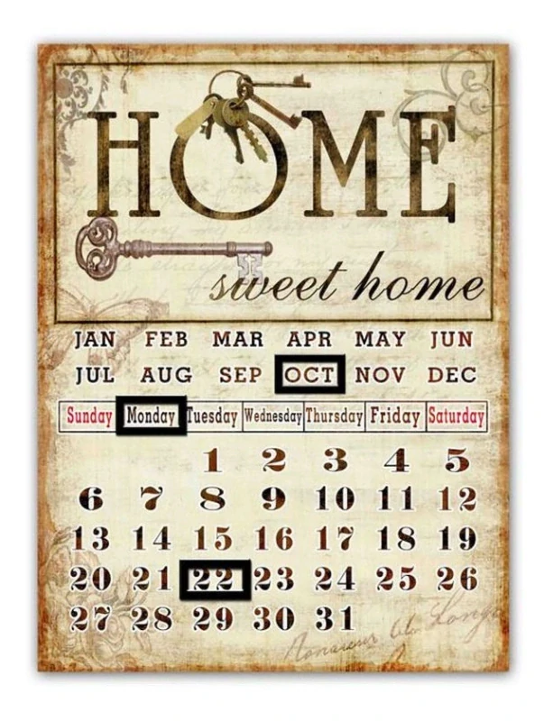 Kovový nástěnný kalendář Home sweet home 30 × 40 cm