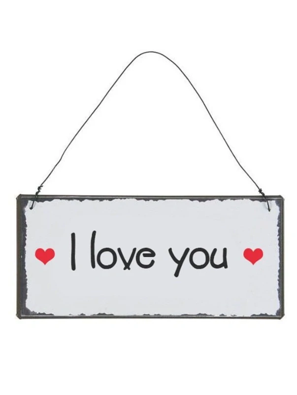 Plechová cedule k zavěšení „I love you“ 7 × 15 cm