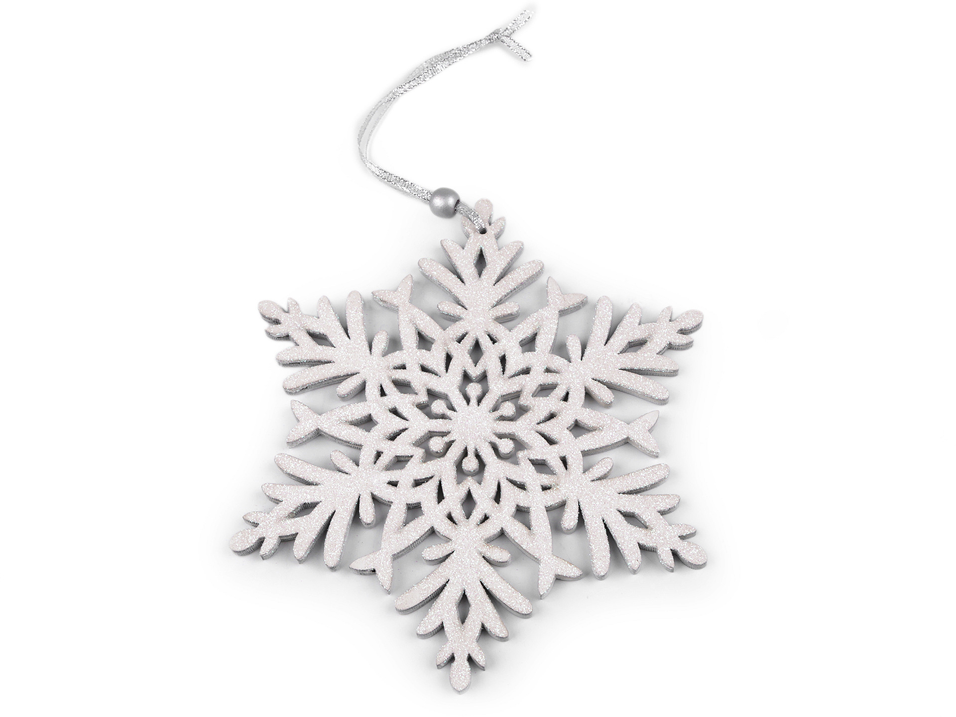 Dřevěná vločka s glitry k zavěšení Ø17 cm