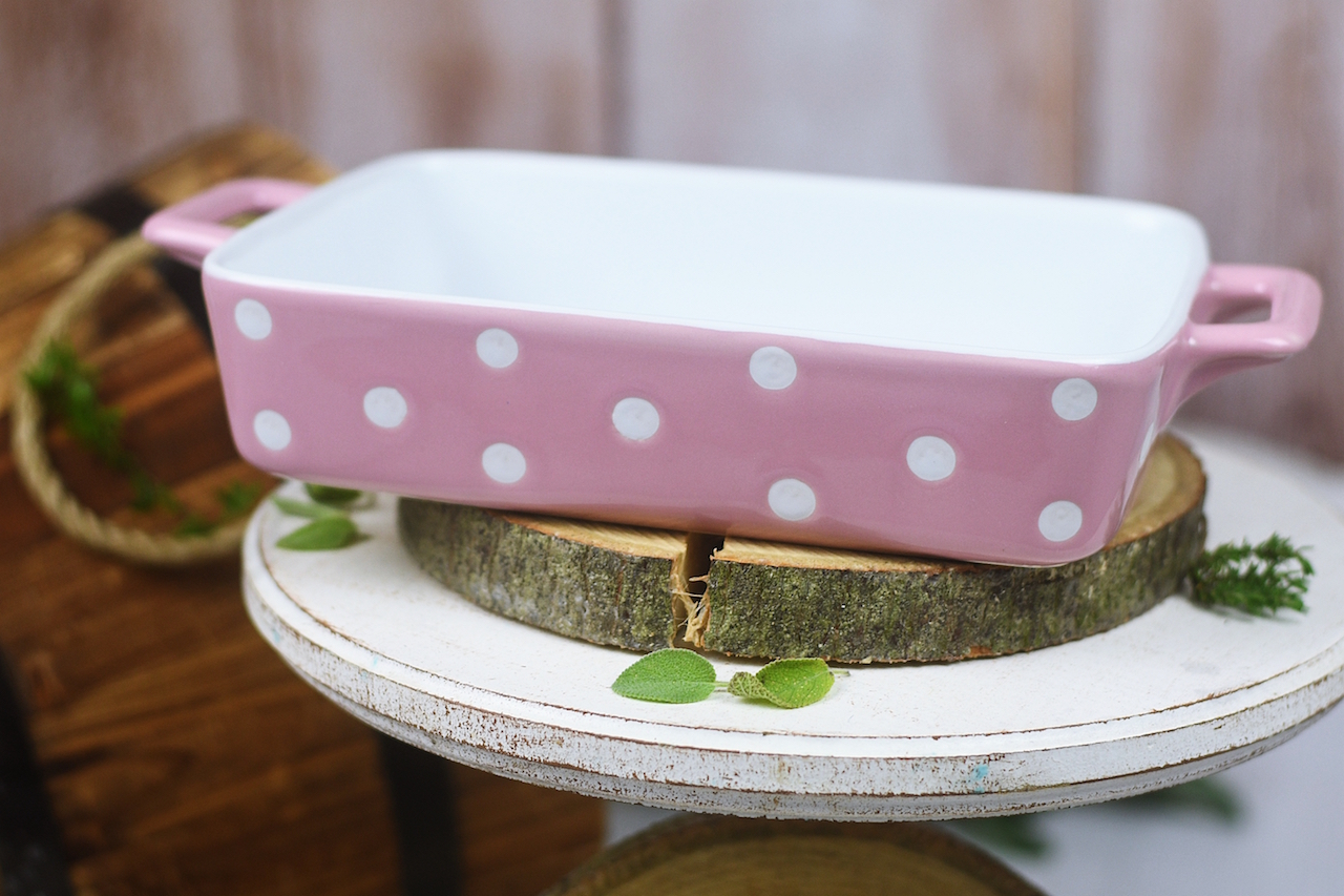 Keramická zapékací mísa růžová s puntíky 29 cm
