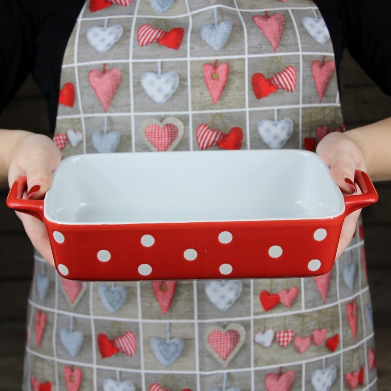 Keramická zapékací mísa červená s puntíky 29 cm 