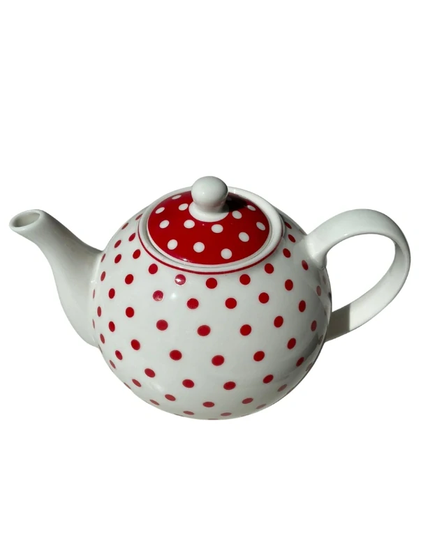 Porcelánová čajová konvice bílá s červenými puntíky 1000 ml 