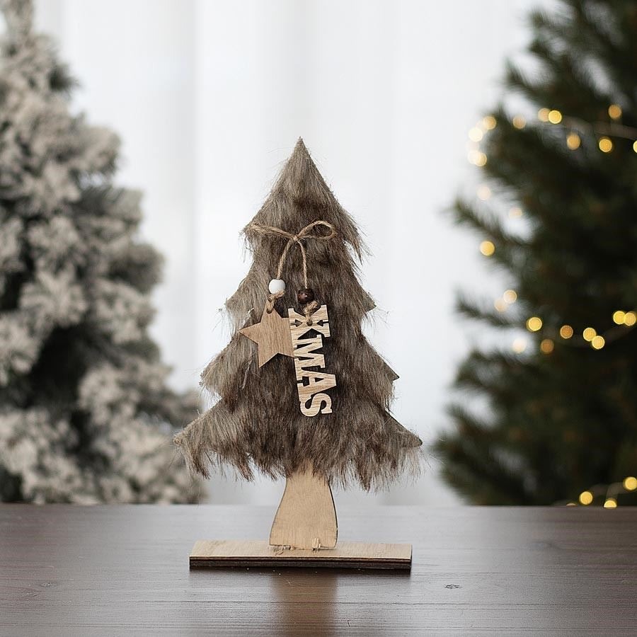 Dekorační strom Xmas dřevěný hnědý 18 cm