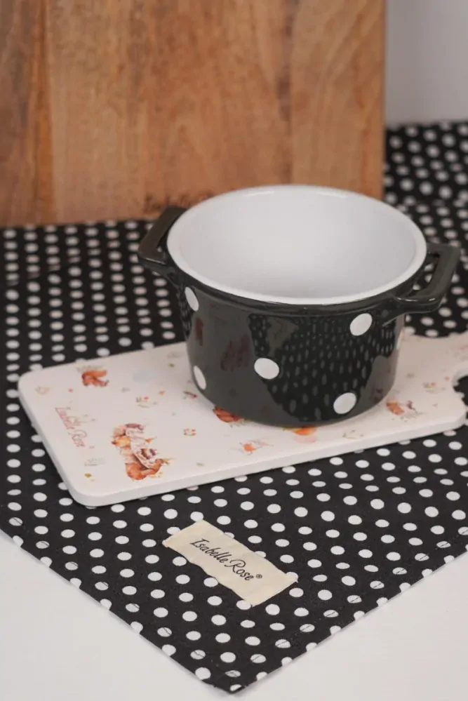 Kuchyňská utěrka bavlněná černá s puntíky 50 × 70 cm 