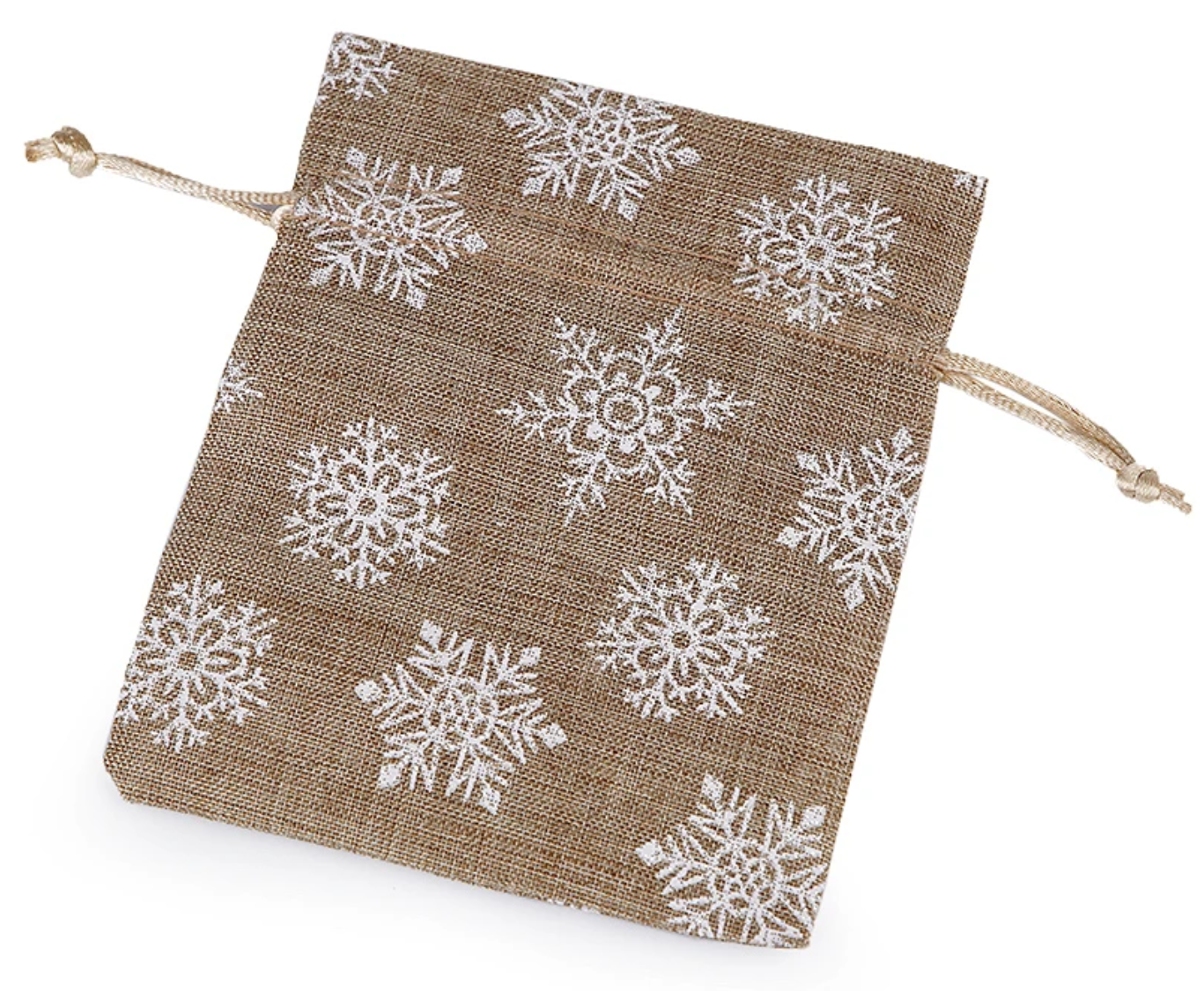 Dárkový pytlík vánoční vločky s glitry imitace juty 10 x 13 cm