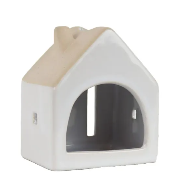 Domek na svíčku dekorační keramický bílý