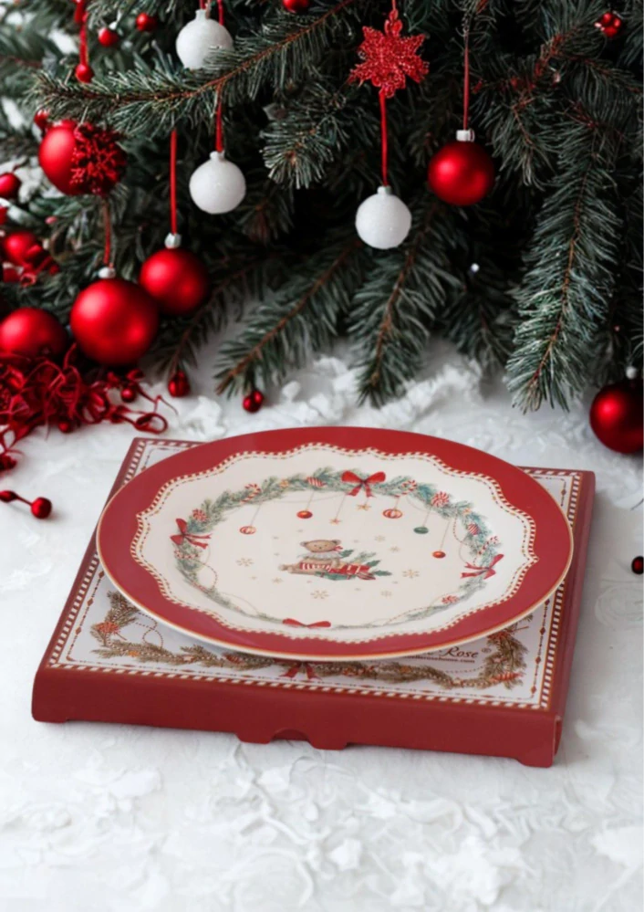 Porcelánový dezertní talíř s medvídkem Happy Holidays 19,5 cm