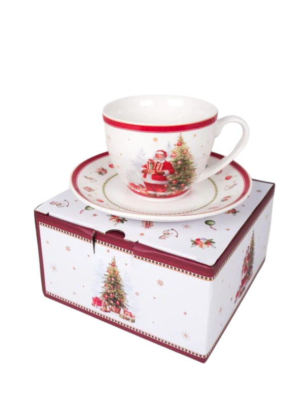 Vánoční porcelánový šálek s podšálkem Happy Santa 250 ml