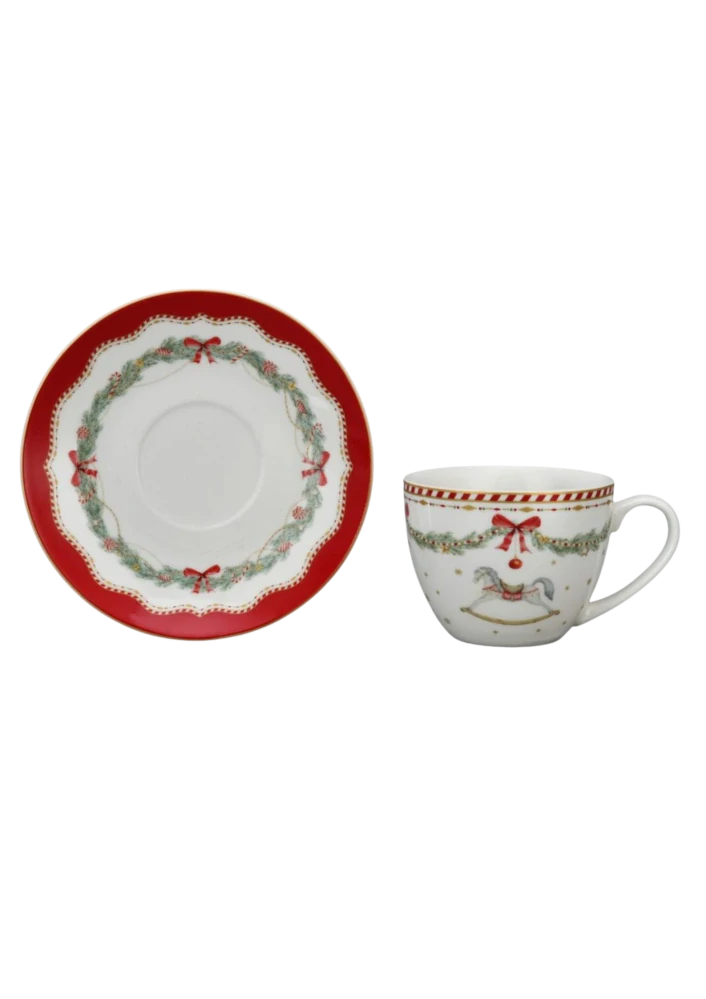 Vánoční porcelánový šálek s podšálkem Happy Holidays 250 ml