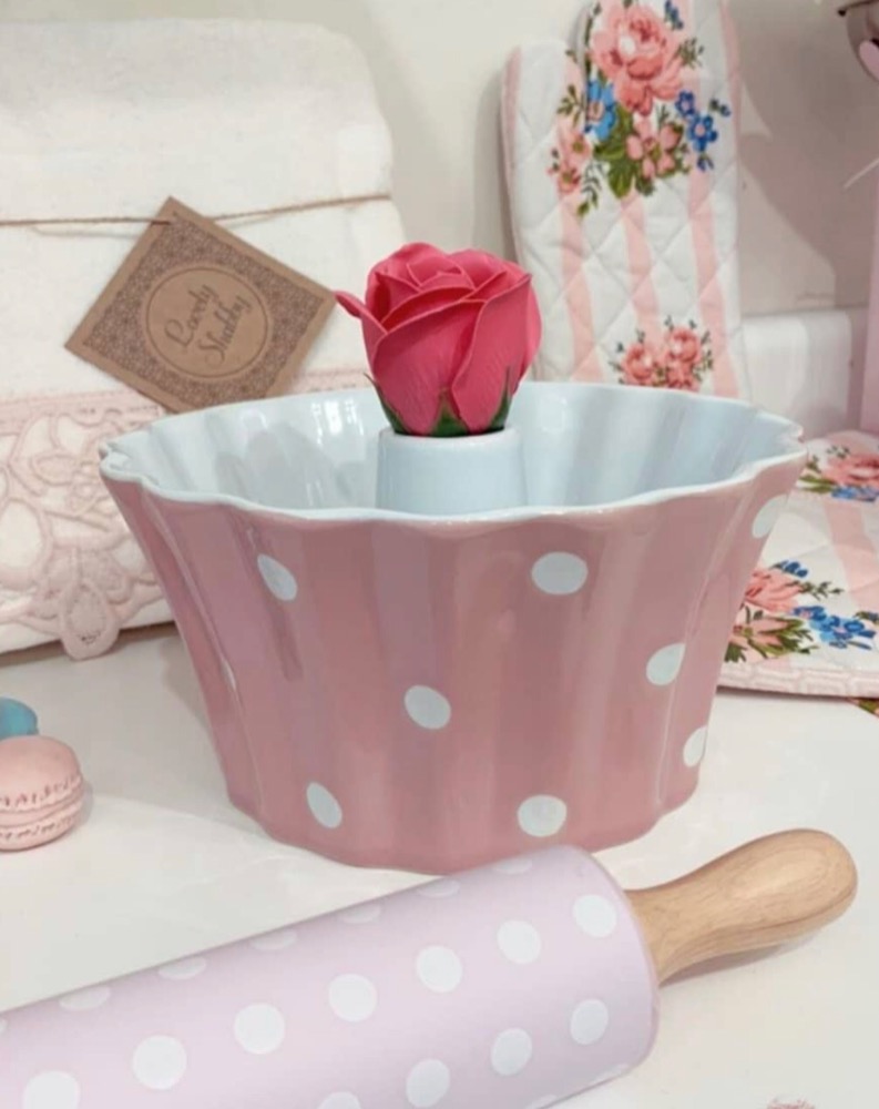 Keramická forma na bábovku – růžová s puntíky 20 cm