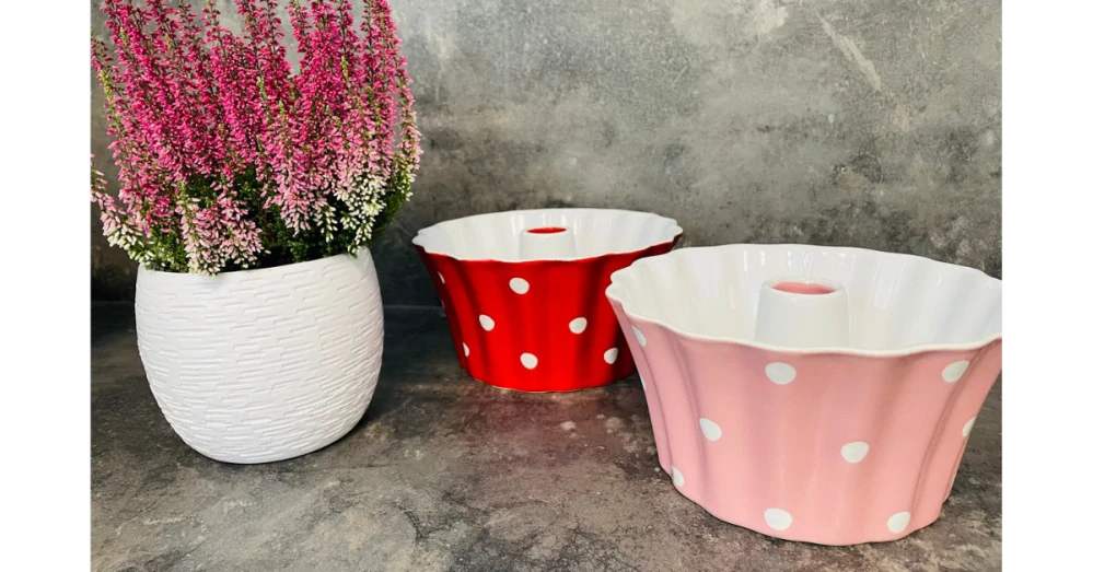 Keramická forma na bábovku – růžová s puntíky 20 cm