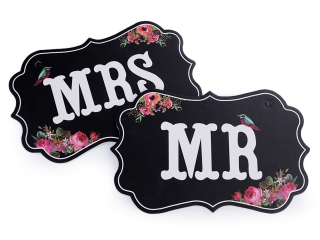 Svatební cedulky MR a MRS k zavěšení černé