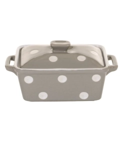 Keramická máslenka nebo zapékací miska s pokličkou a puntíky šedá