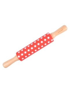 Silikonový váleček červený s bílými puntíky 30 cm