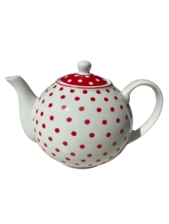 Porcelánová čajová konvice bílá s červenými puntíky 1000 ml 
