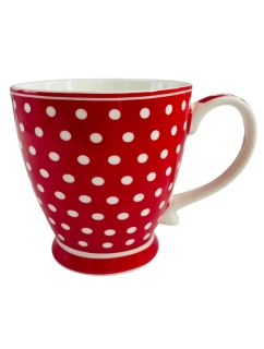Porcelánový hrnek červený s bílými puntíky 430 ml 