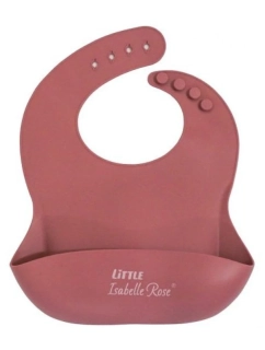 Dětský silikonový bryndák s kapsou tmavě růžový 