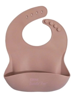 Dětský silikonový bryndák s kapsou pastelově růžový