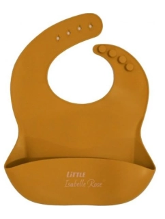 Dětský silikonový bryndák s kapsou hořčicový 