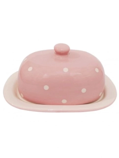 Keramická máslenka růžová s puntíky 9 × 21 cm 