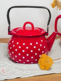 Smaltovaná konvice s puntíky červená 2 500 ml