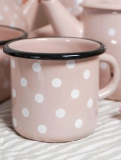 Smaltovaný hrnek s puntíky růžový 400 ml 