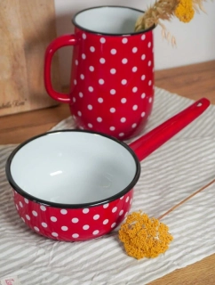 Smaltovaná pánev na omáčky s puntíky červená 1 500 ml 