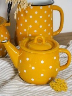 Smaltovaná konvička s puntíky hořčicová 1 000 ml 