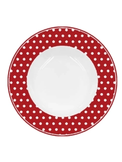 Porcelánový polévkový talíř červený s bílými puntíky 22 cm