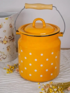 Smaltovaná dóza na mléko s puntíky hořčicová 3 300 ml 