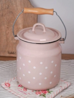 Smaltovaná dóza na mléko s puntíky růžová 3 300 ml 