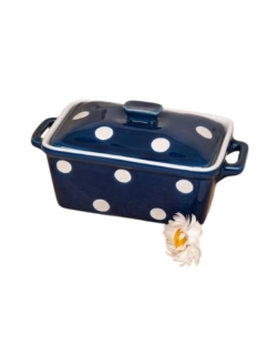 Keramická máslenka nebo zapékací miska s pokličkou a puntíky tmavě modrá