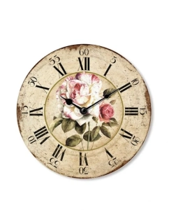 Dřevěné nástěnné hodiny s růží 15 cm