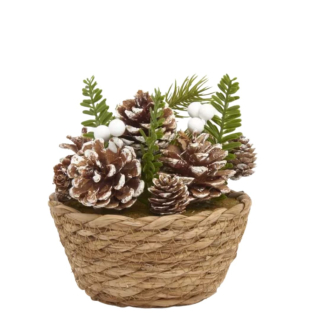 Vánoční dekorace košík se šiškami 10 x 15 cm