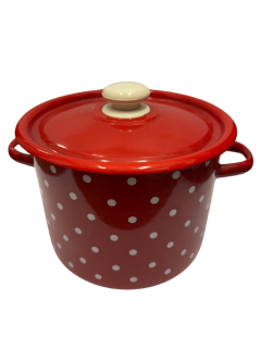 Smaltovaný červený hrnec s puntíky 5,5 l – retro šarm pro vaši kuchyni