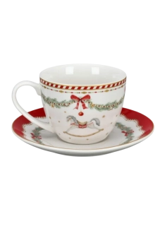 Vánoční porcelánový šálek s podšálkem Happy Holidays 250 ml