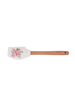 Silikonová stěrka s dřevěnou rukojetí bílá s květy 32 cm 