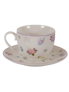 Porcelánový šálek s podšálkem Flora 220 ml – jemný květinový set pro stylové chvíle